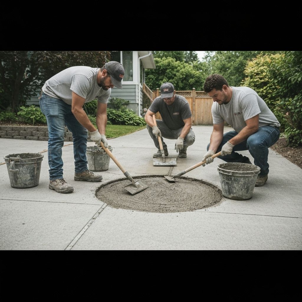 Professional concrete repair work being done on a driveway in Vancouver